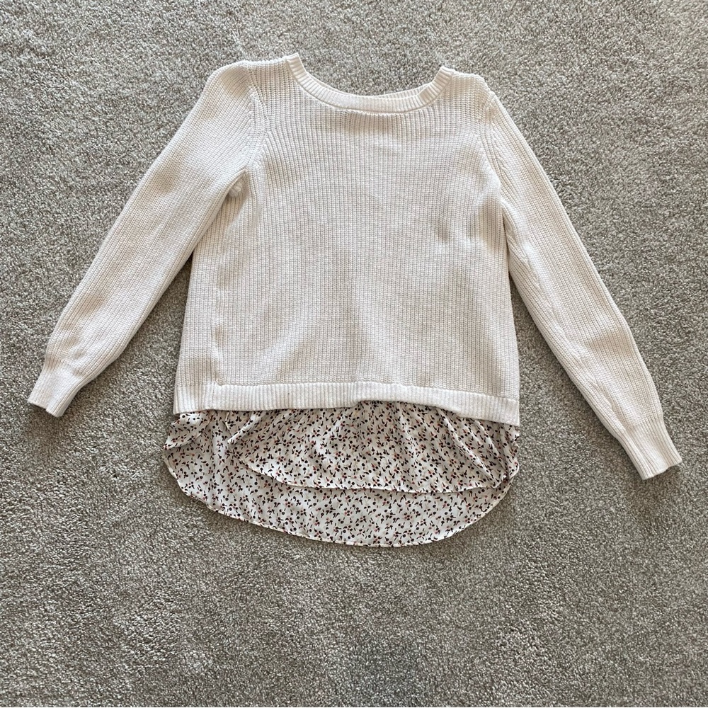 LOFT Cream Cableknit Sweater with Slit Back Size S